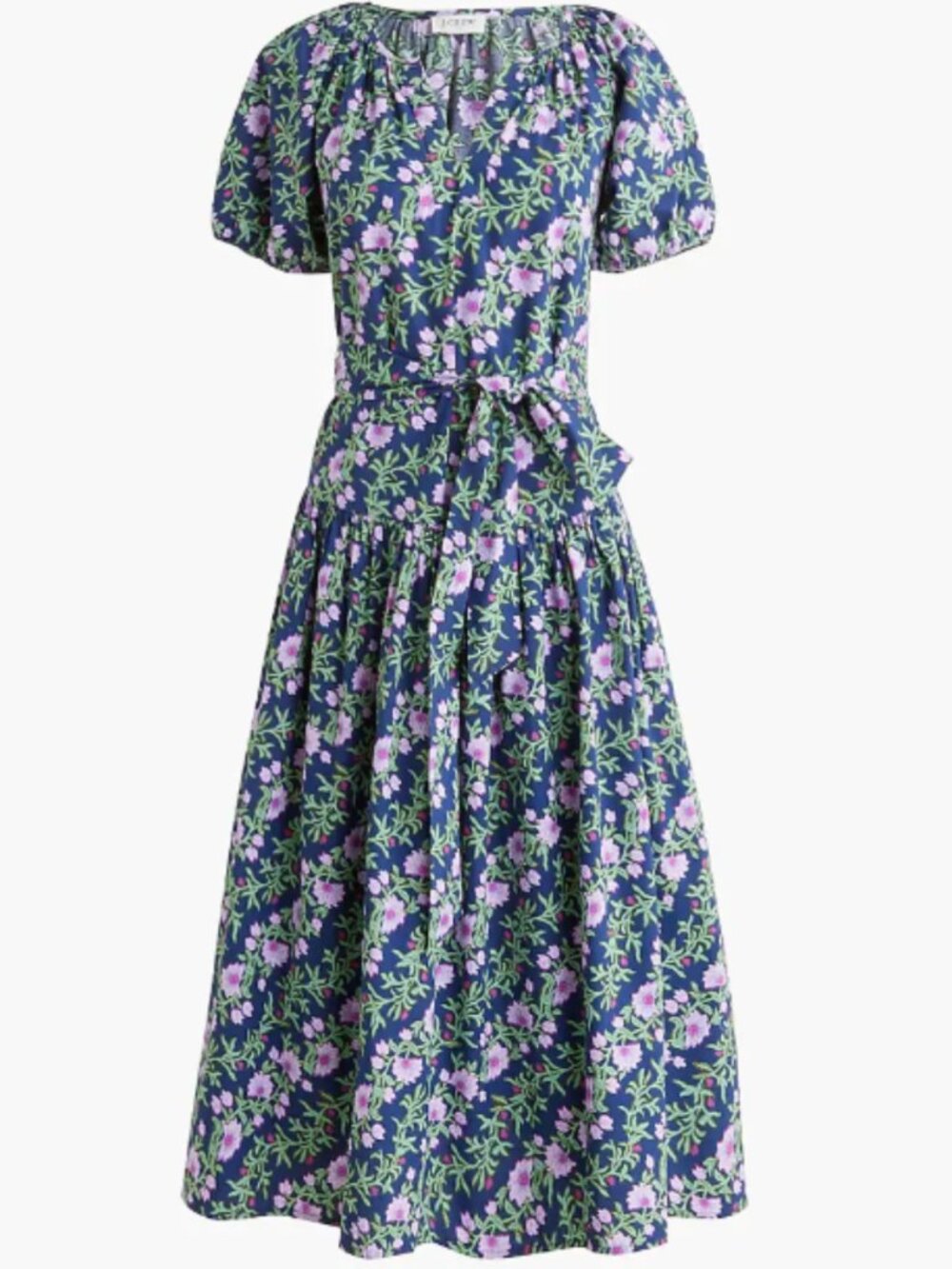 Jcrew Factory Puff-sleeve tie-waist midi dress